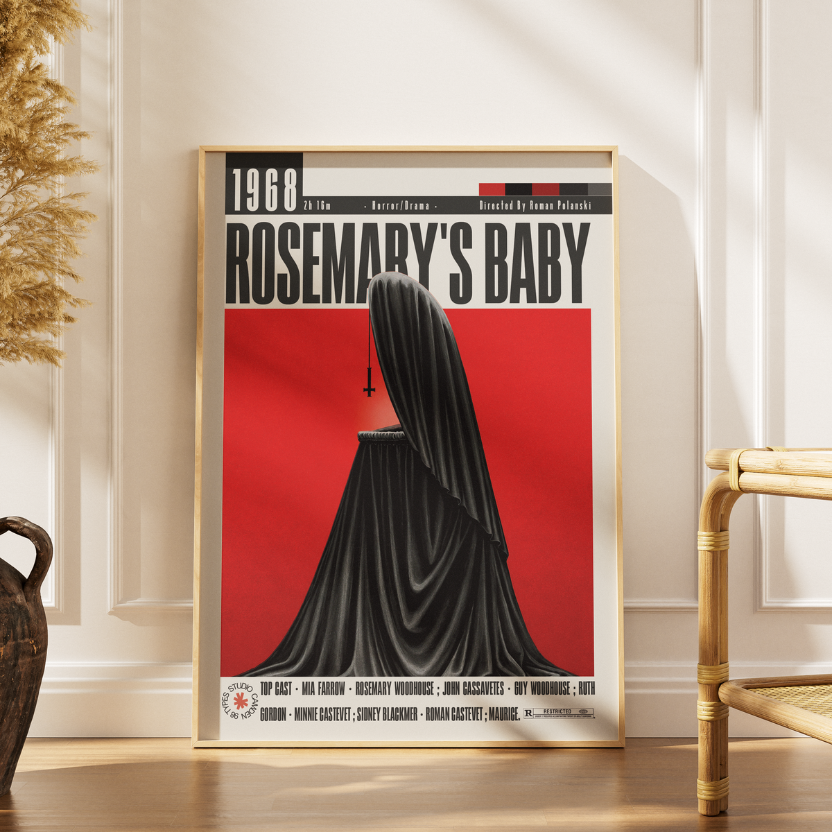 Rosemarys Baby 1968 Roman Polanski film poster print UK — Mia Farrow Satanic conspiracy psychological horror wall art 260gsm printed in England