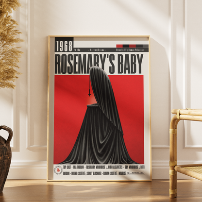Rosemarys Baby 1968 Roman Polanski film poster print UK — Mia Farrow Satanic conspiracy psychological horror wall art 260gsm printed in England