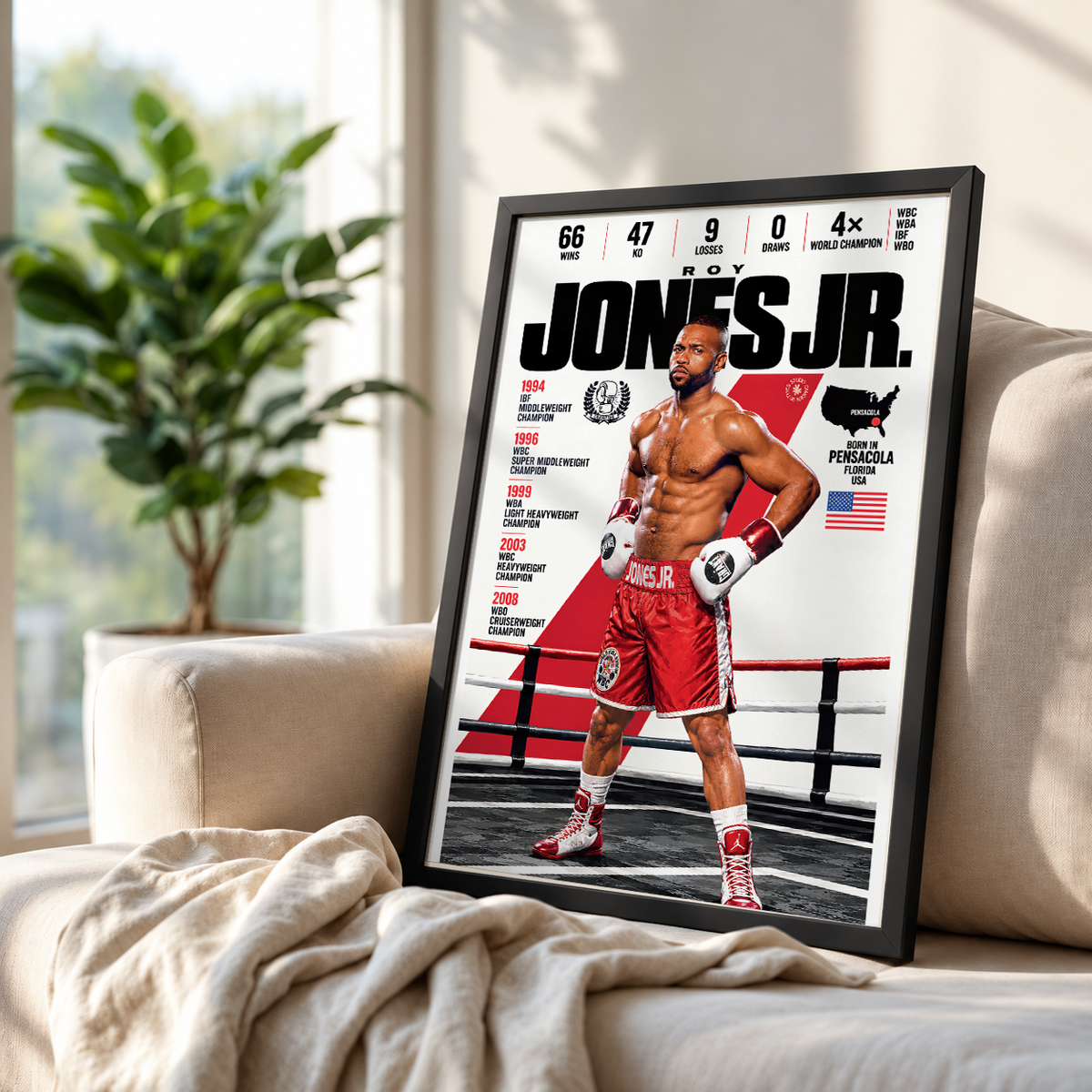 Roy Jones Jr. poster, American boxing wall art print in a bedroom - 98types