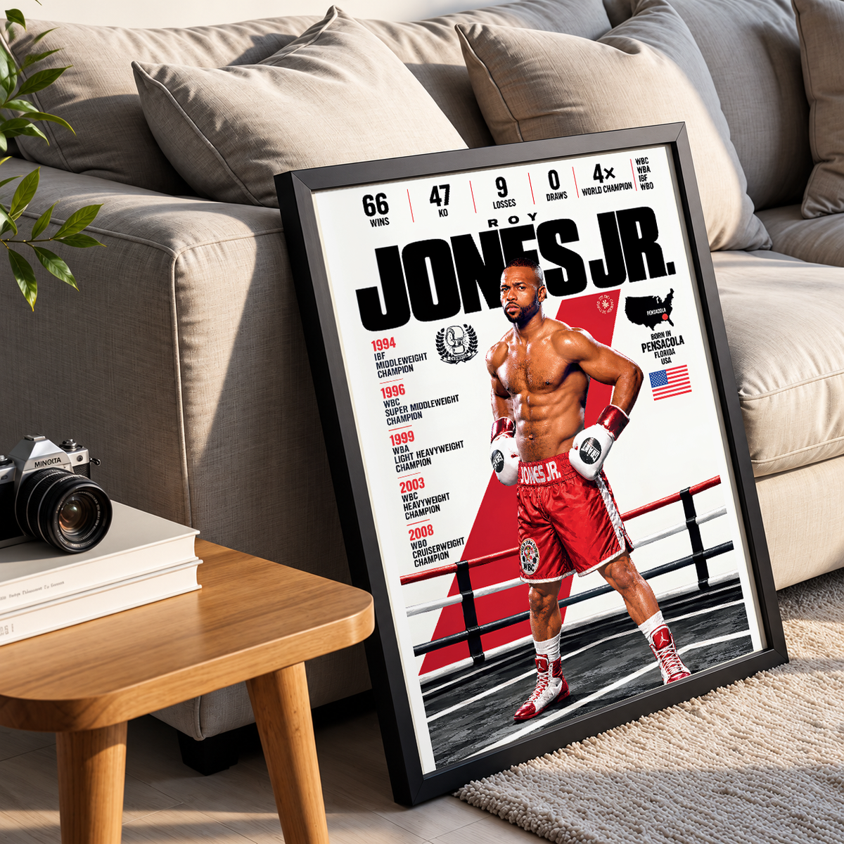 Roy Jones Jr. poster, American boxing wall art print in a bedroom - 98types