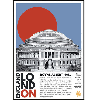 Royal Albert Hall illustration poster — Victorian concert hall Kensington Proms London wall art print UK
