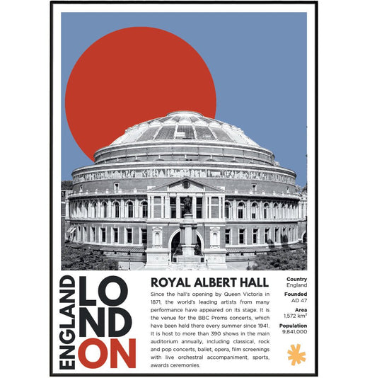 Royal Albert Hall illustration poster — Victorian concert hall Kensington Proms London wall art print UK
