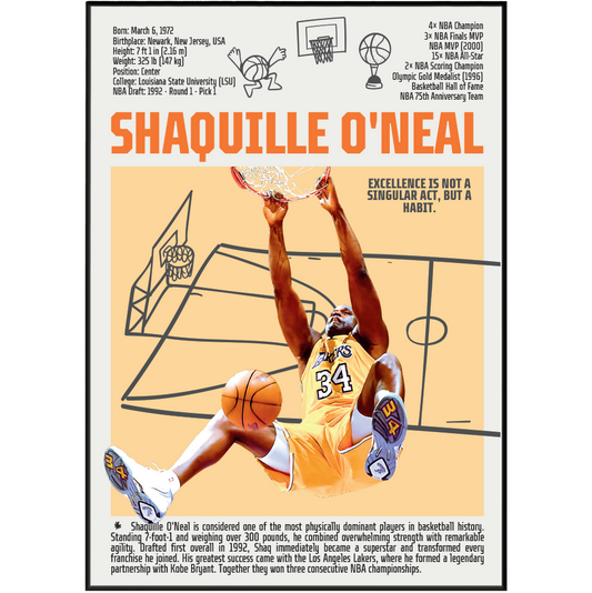 Shaquille O'Neal Diesel basketball poster — LA Lakers 4x champion most dominant center wall art print UK
