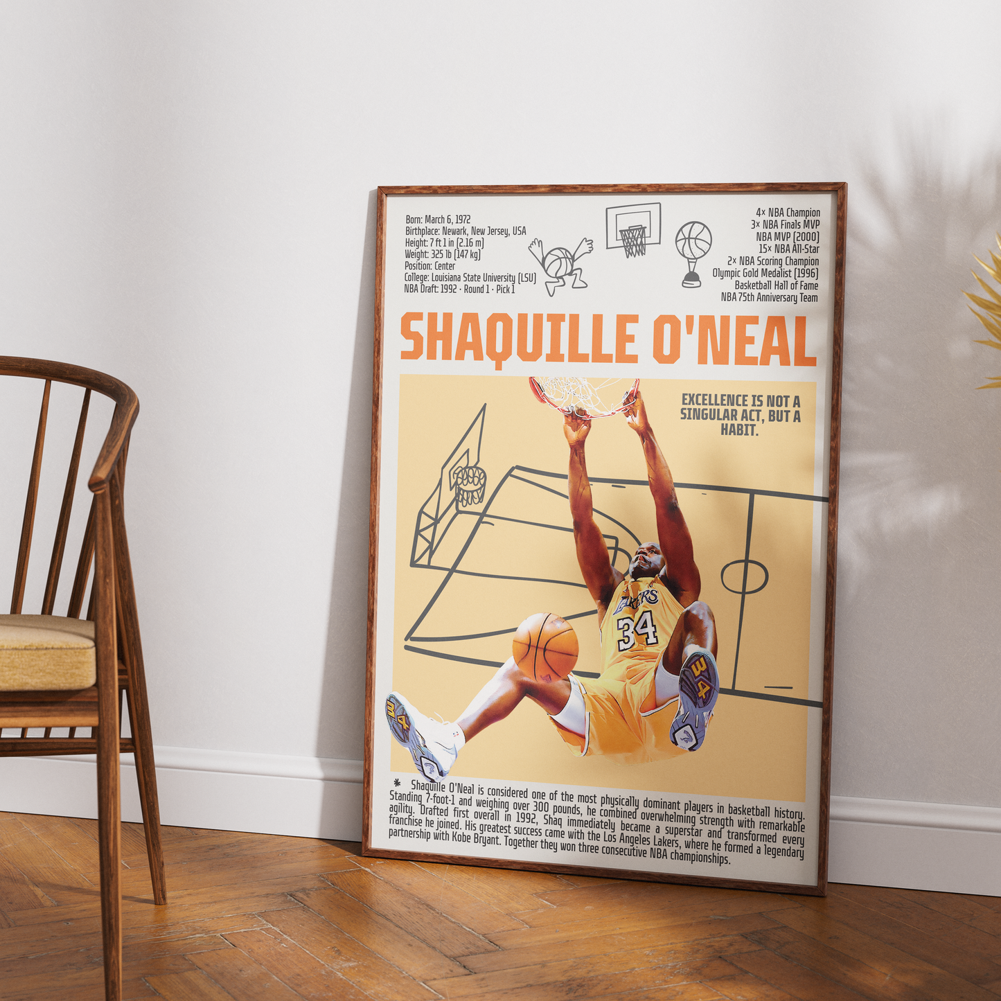 Shaquille O'Neal Diesel basketball poster — LA Lakers 4x champion most dominant center wall art print UK