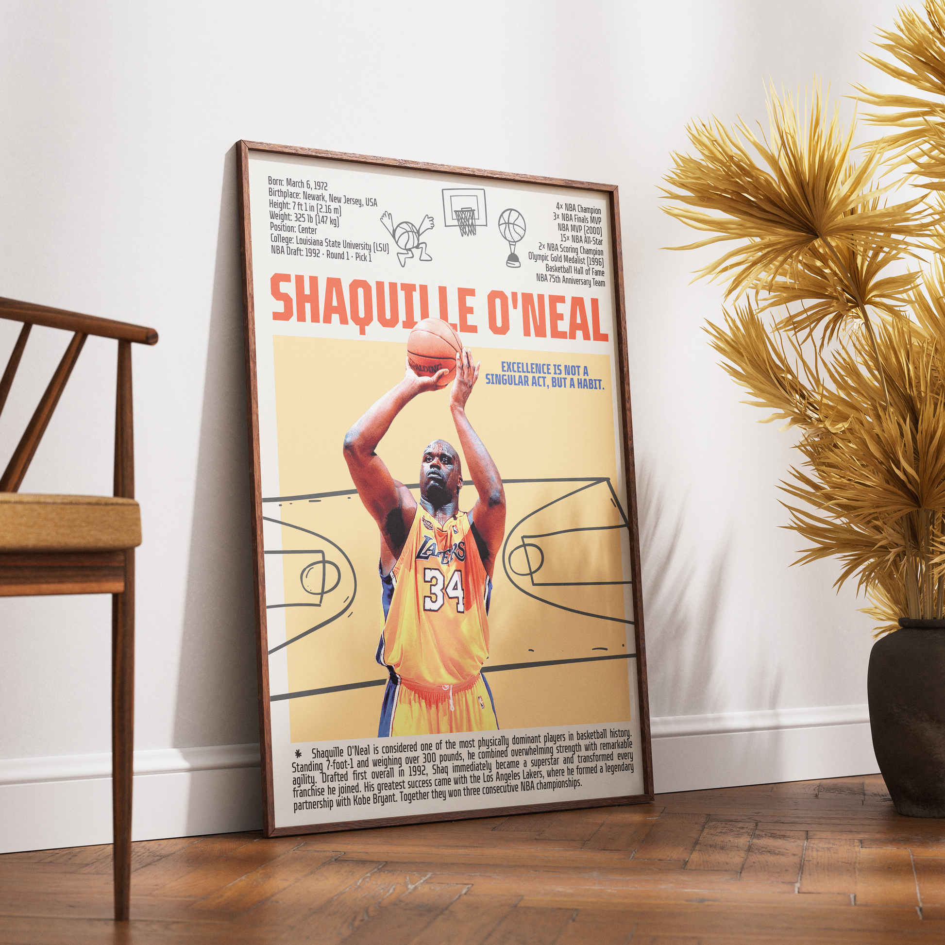 Shaquille O'Neal Diesel basketball poster — LA Lakers 4x champion most dominant center wall art print UK