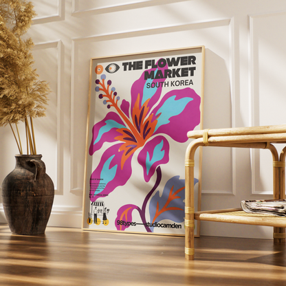 The Flower Market South Korea Rose of Sharon Mugunghwa botanical poster print UK — national flower graphic wall art 260gsm printed in England Camden Market