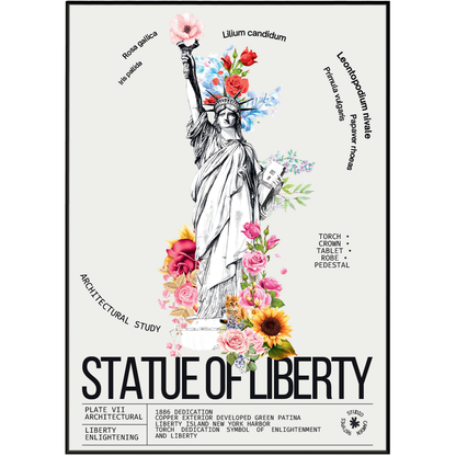 Statue of Liberty vintage botanical archive print UK — New York landmark wall art 260gsm printed in England Camden Market
