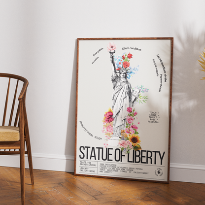 Statue of Liberty vintage botanical archive print UK — New York landmark wall art 260gsm printed in England Camden Market
