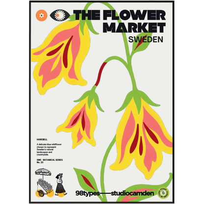 The Flower Market Sweden Harebell Blaklocka botanical poster print UK — Swedish wildflower graphic wall art 260gsm printed in England Camden Market