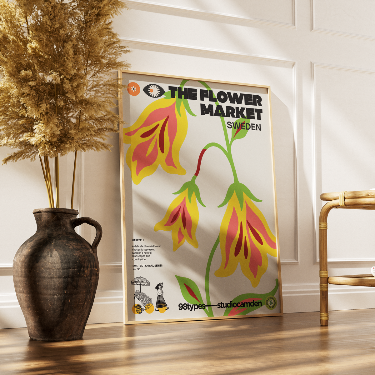 The Flower Market Sweden Harebell Blaklocka botanical poster print UK — Swedish wildflower graphic wall art 260gsm printed in England Camden Market