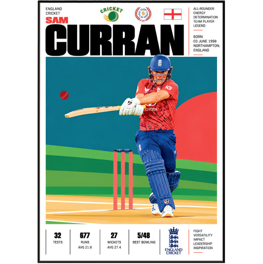 Sam Curran cricket poster wall art print by 98types