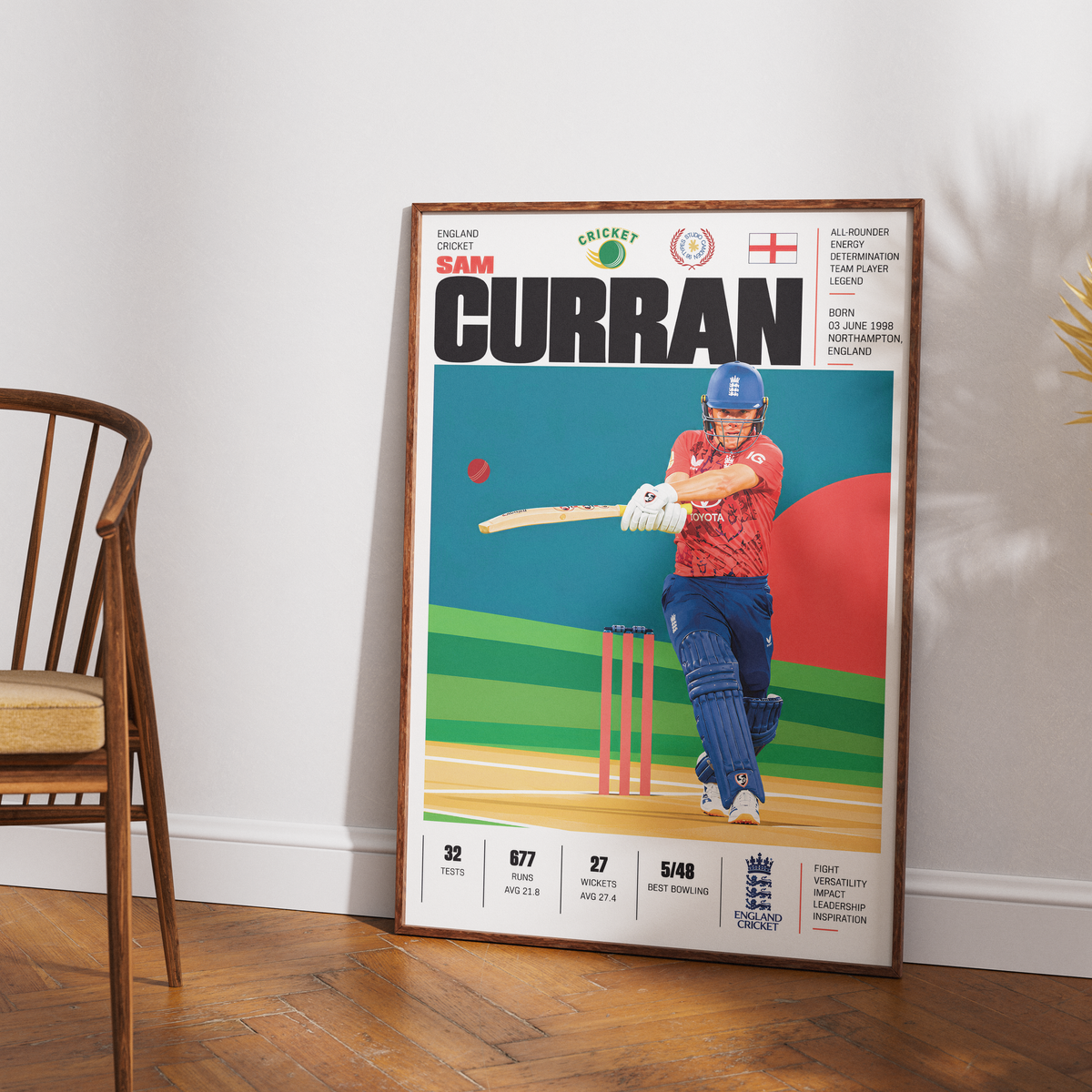 Sam Curran cricket poster wall art print by 98types