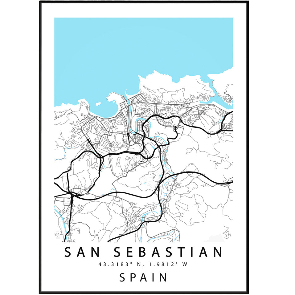 Transform your living room or wall with a custom map print from San Sebastian, Spain. Available in a large range of sizes, our UK map prints are perfect for adding a touch of artistic flair to your decor. Each design is created by a local artist and is sure to elevate any space. Explore 98types for stunning street map poster designs.