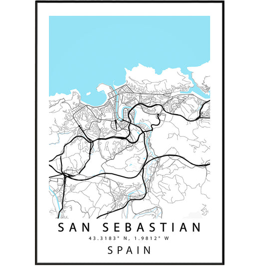 Transform your living room or wall with a custom map print from San Sebastian, Spain. Available in a large range of sizes, our UK map prints are perfect for adding a touch of artistic flair to your decor. Each design is created by a local artist and is sure to elevate any space. Explore 98types for stunning street map poster designs.