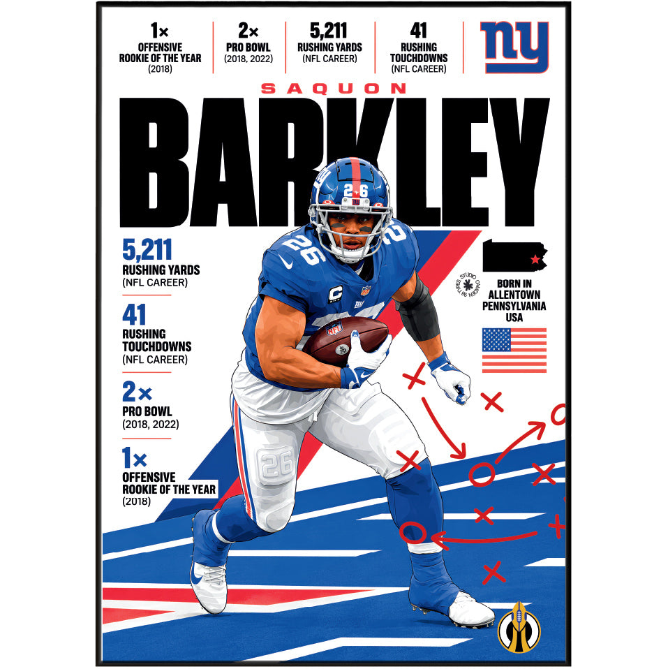 Saquon Barkley poster, Philadelphia Eagles NFL wall art print in a boy's bedroom - 98types