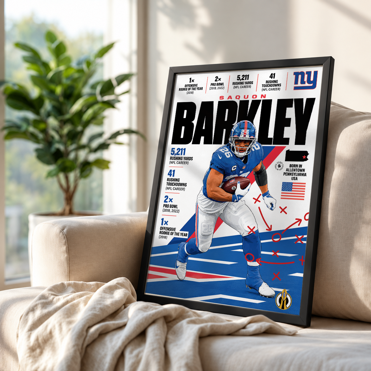 Saquon Barkley poster, Philadelphia Eagles NFL wall art print in a boy's bedroom - 98types