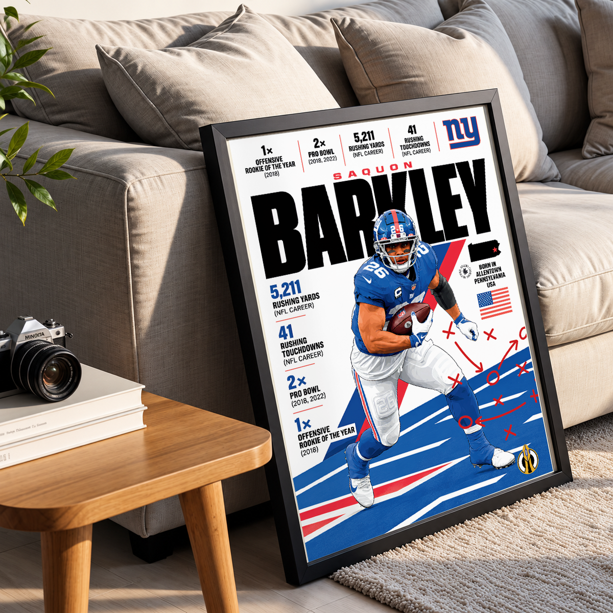 Saquon Barkley poster, Philadelphia Eagles NFL wall art print in a boy's bedroom - 98types