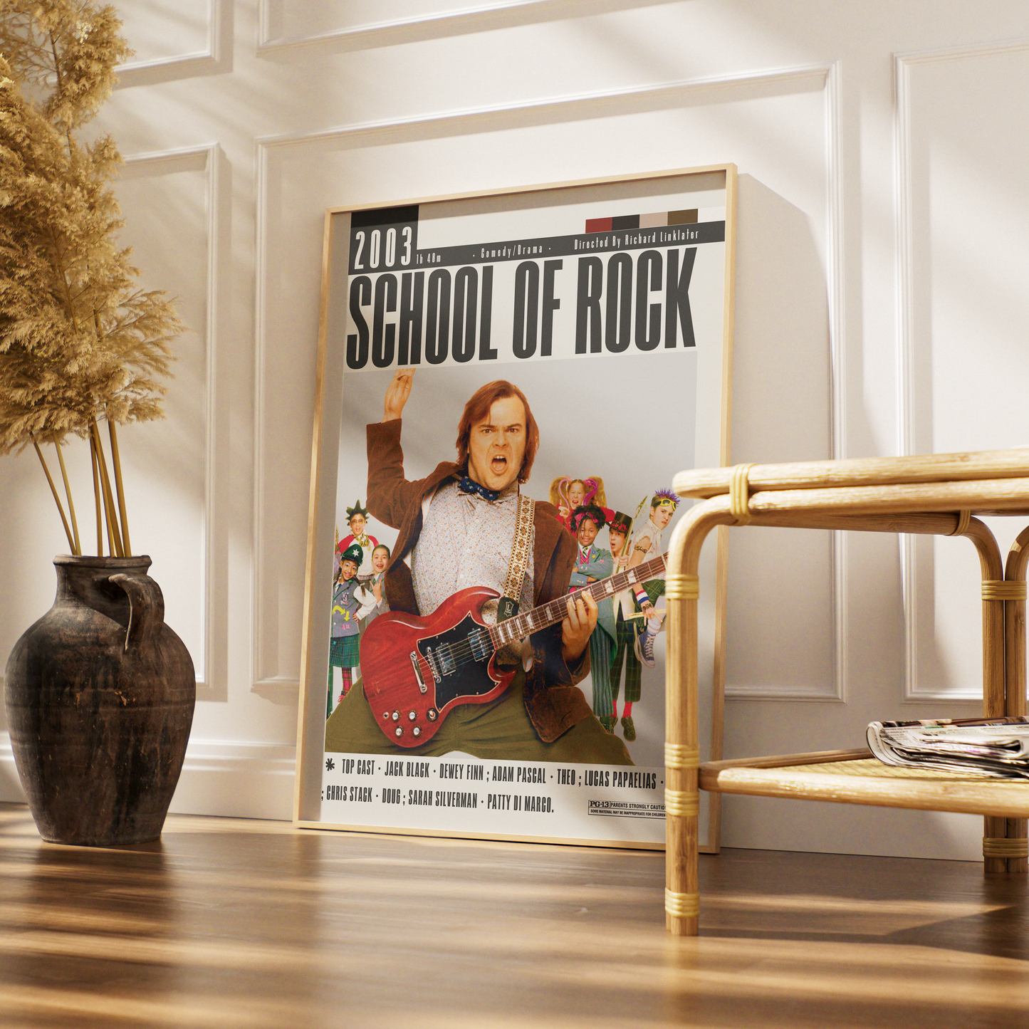 School of Rock 2003 comedy film poster — Jack Black Dewey Finn substitute teacher rock band wall art print UK
