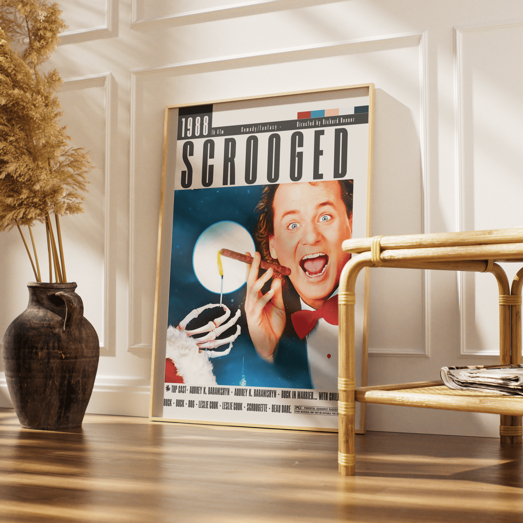 Scrooged 1988 Christmas comedy film poster — Bill Murray Frank Cross Dickens modernised wall art print UK
