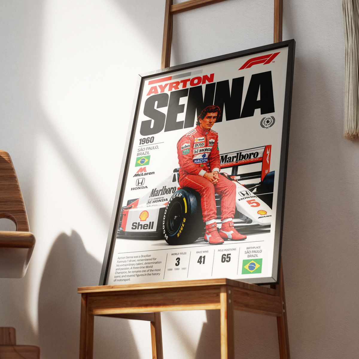 Ayrton Senna Formula 1 legend poster – iconic F1 wall art by 98types