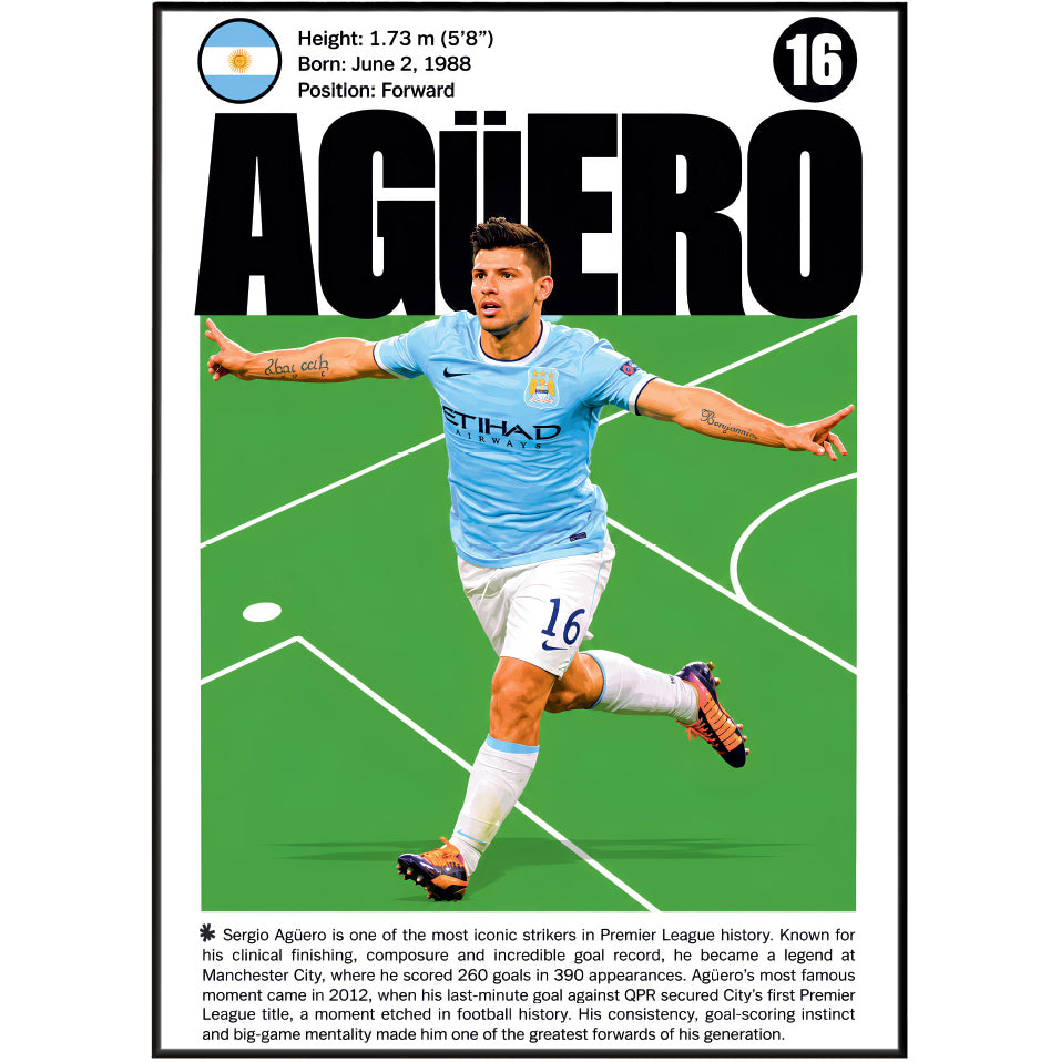 Sergio Agüero football poster – Manchester City Legend – 98types