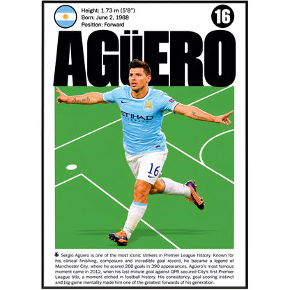 Sergio Agüero football poster – Manchester City Legend – 98types
