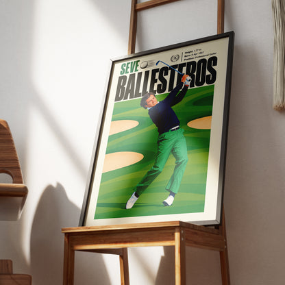 Seve Ballesteros poster, Spanish golf wall art print in a home office - 98types