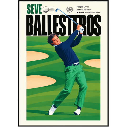 Seve Ballesteros poster, Spanish golf wall art print in a home office - 98types