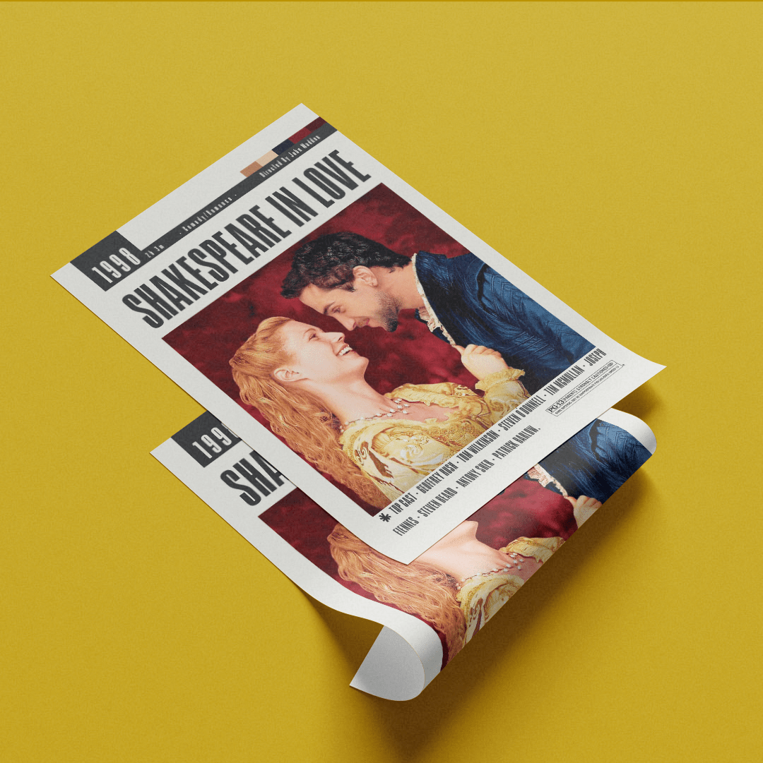 Shakespeare in Love 1998 film poster — Joseph Fiennes Gwyneth Paltrow Elizabethan period comedy wall art print UK - 98types