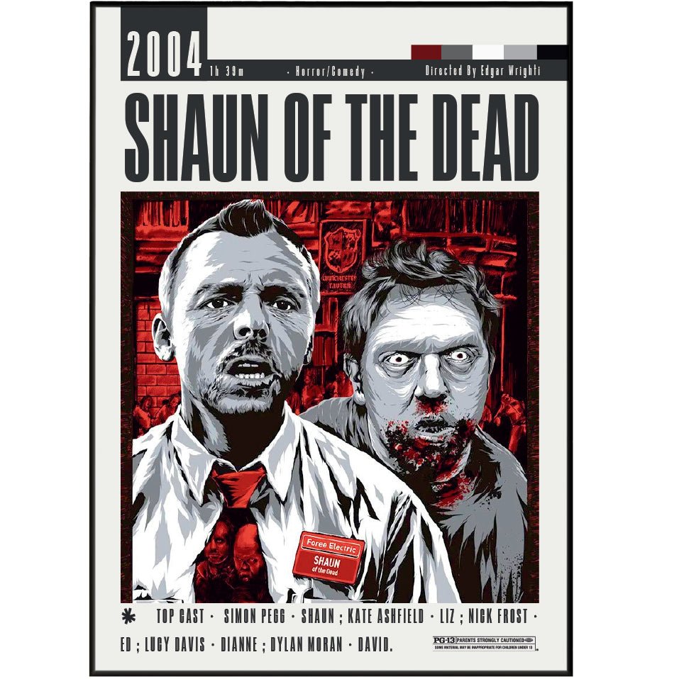 Shaun of the Dead 2004 horror comedy film poster — Edgar Wright Simon Pegg Nick Frost zombie wall art print UK
