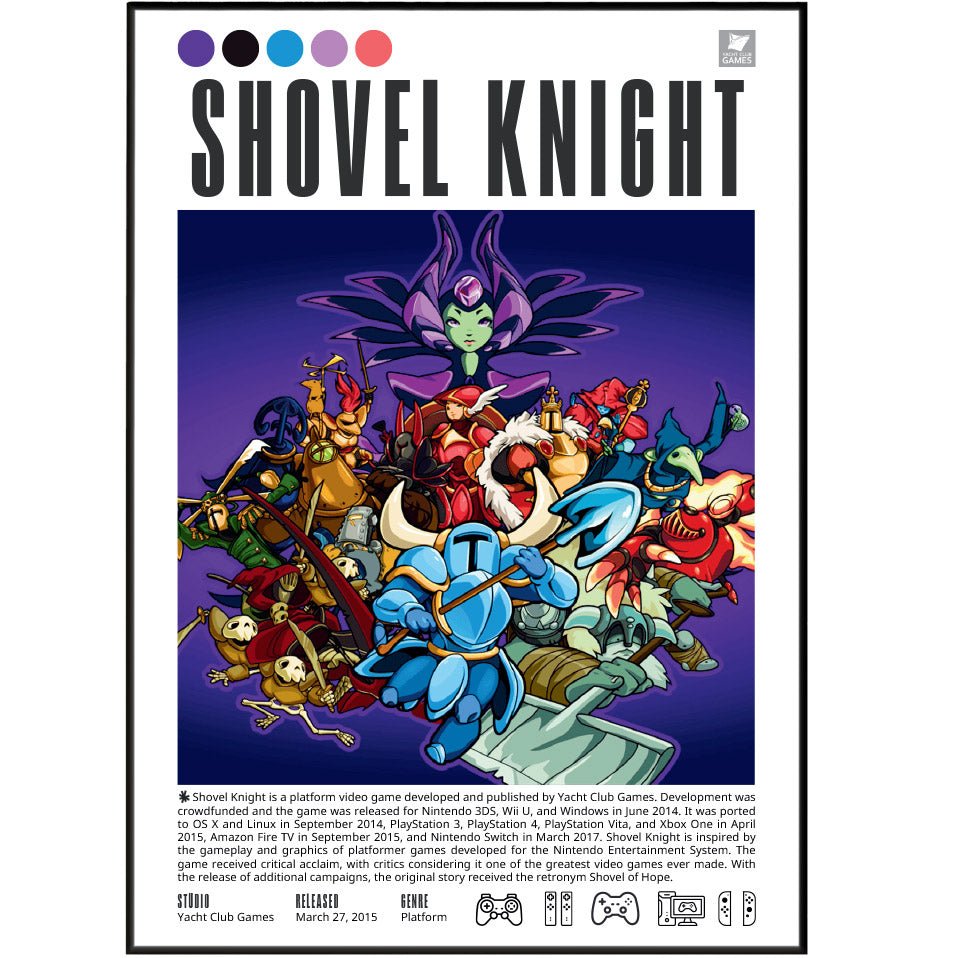 Shovel Knight 2014 game poster — Yacht Club Games NES-style platformer wall art print UK - 98types