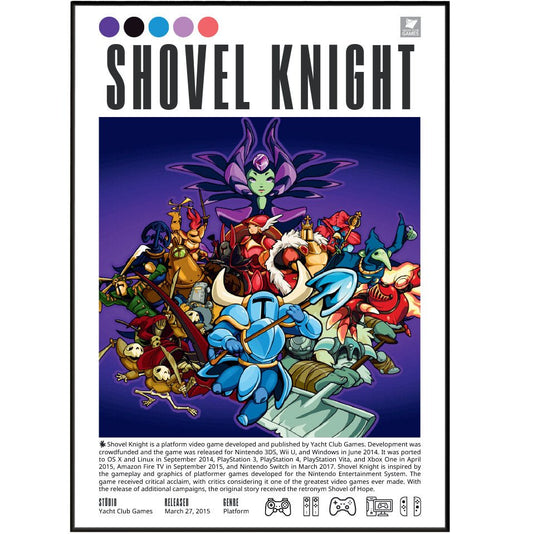 Shovel Knight 2014 game poster — Yacht Club Games NES-style platformer wall art print UK - 98types