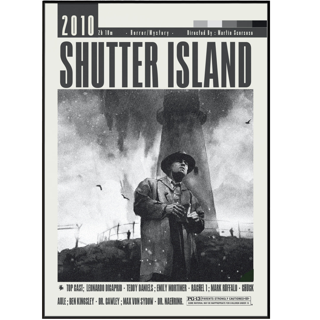 Shutter Island 2010 thriller film poster — Scorsese DiCaprio Teddy Daniels Ashecliffe wall art print UK
 - 98types