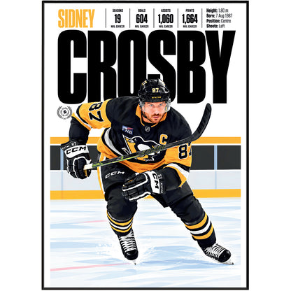 Sidney Crosby poster, Pittsburgh Penguins NHL ice hockey wall art print in a man cave - 98types
