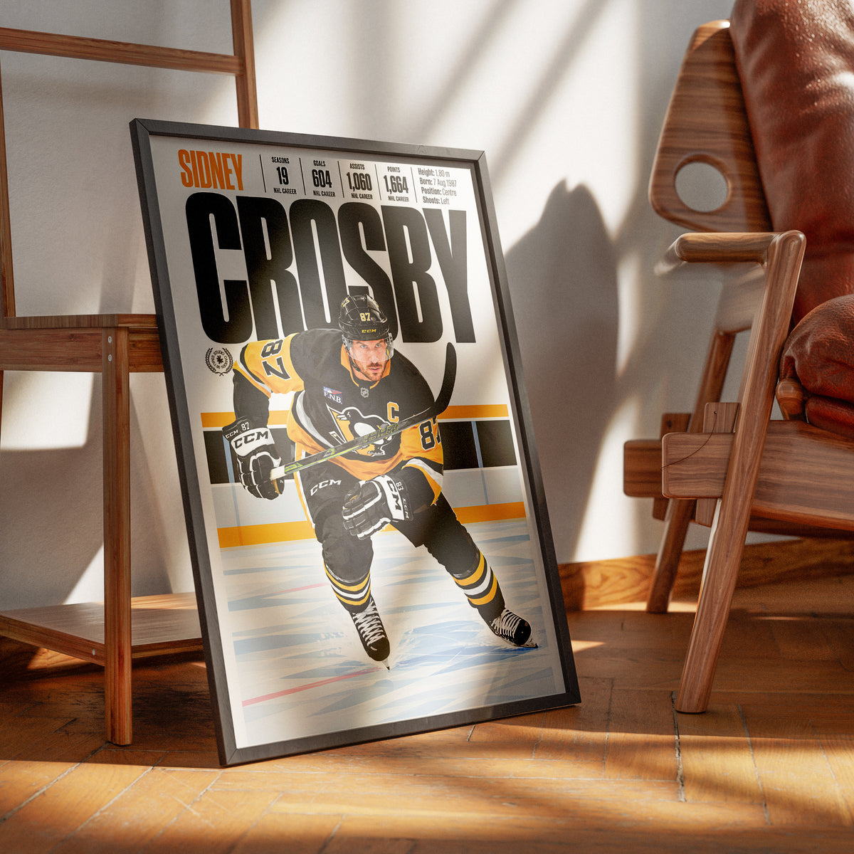 Sidney Crosby poster, Pittsburgh Penguins NHL ice hockey wall art print in a man cave - 98types