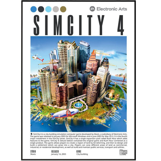 SimCity 4 2003 game poster — Maxis city building simulation wall art print UK - 98types