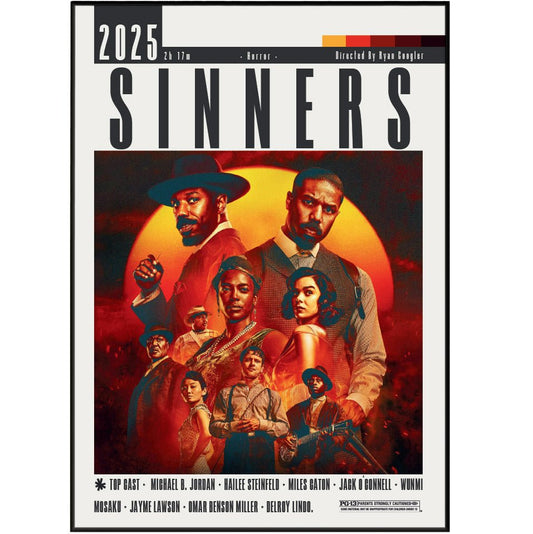 Sinners 2025 horror film poster — Ryan Coogler Michael B Jordan 1930s blues vampire wall art print UK
