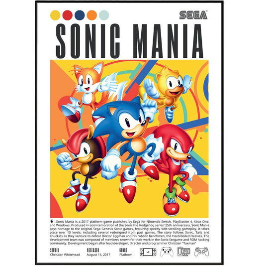 Sonic Mania 2017 game poster — Evening Star Sega Sonic Tails Knuckles classic pixel wall art print UK - 98types
