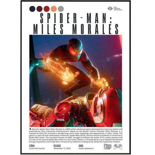 Spider-Man Miles Morales 2020 game poster — Insomniac Miles Morales Harlem venom powers wall art print UK - 98types