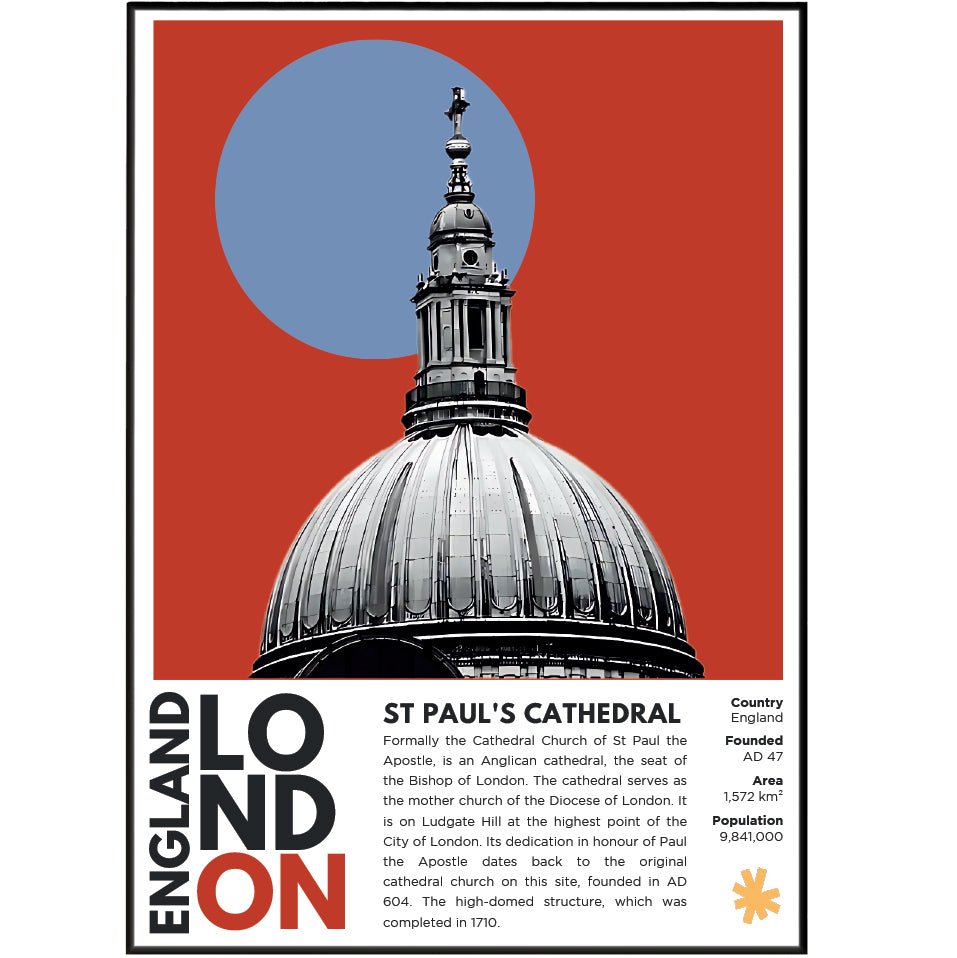 St Paul's Cathedral illustration poster — Christopher Wren dome City of London skyline wall art print UK
