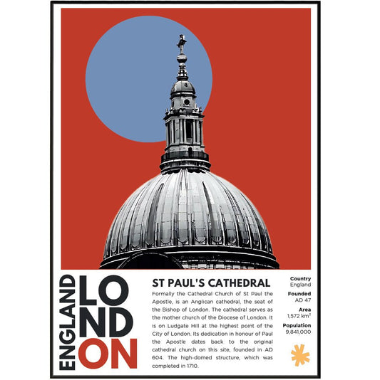 St Paul's Cathedral illustration poster — Christopher Wren dome City of London skyline wall art print UK
