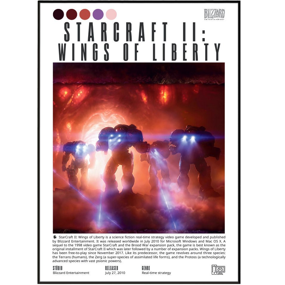StarCraft II Wings of Liberty 2010 game poster — Blizzard Jim Raynor Terran Zerg Protoss RTS wall art print UK
 - 98types