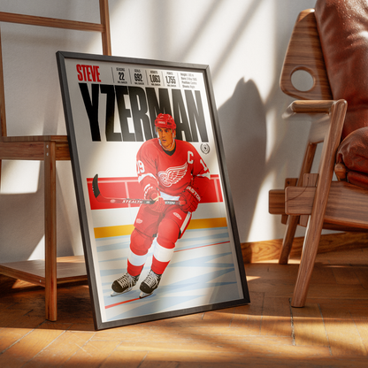 Steve Yzerman poster, Detroit Red Wings NHL ice hockey wall art print in a home office - 98types