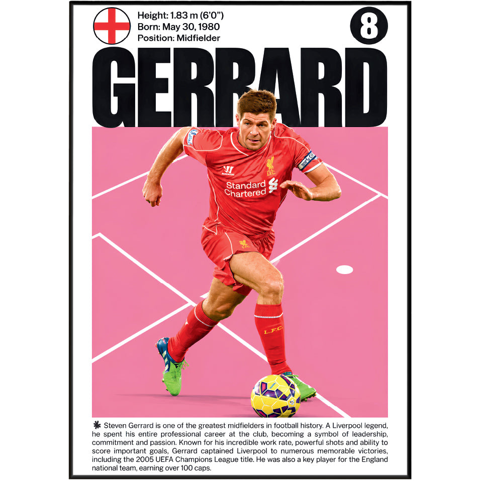 Steven Gerrard football poster – Liverpool Midfield Legend – 98types