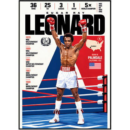 Sugar Ray Leonard poster, American boxing wall art print in a boxing gym - 98types