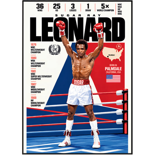 Sugar Ray Leonard poster, American boxing wall art print in a boxing gym - 98types