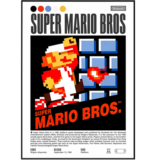 Super Mario Bros video game poster — Nintendo Mario Luigi Mushroom Kingdom wall art print UK
