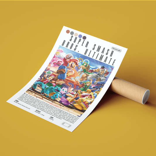 Super Smash Bros Ultimate 2018 game poster — Nintendo everyone is here Switch wall art print UK - 98types