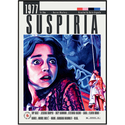Suspiria 1977 Dario Argento film poster print UK — Goblin score Italian giallo primary colour horror wall art 260gsm printed in England Camden Market