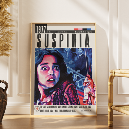 Suspiria 1977 Dario Argento film poster print UK — Goblin score Italian giallo primary colour horror wall art 260gsm printed in England Camden Market